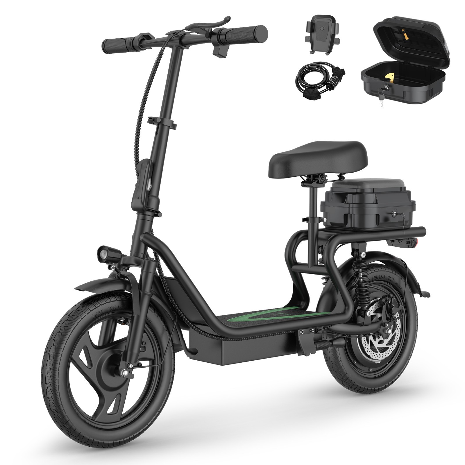 AOVOPRO 14 inch Commuter Electric Scooter with Removable Back Seat Box with Keys