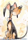 ACEO  Painting big artistic  DOG  puppy Original watercolor Miniature Art