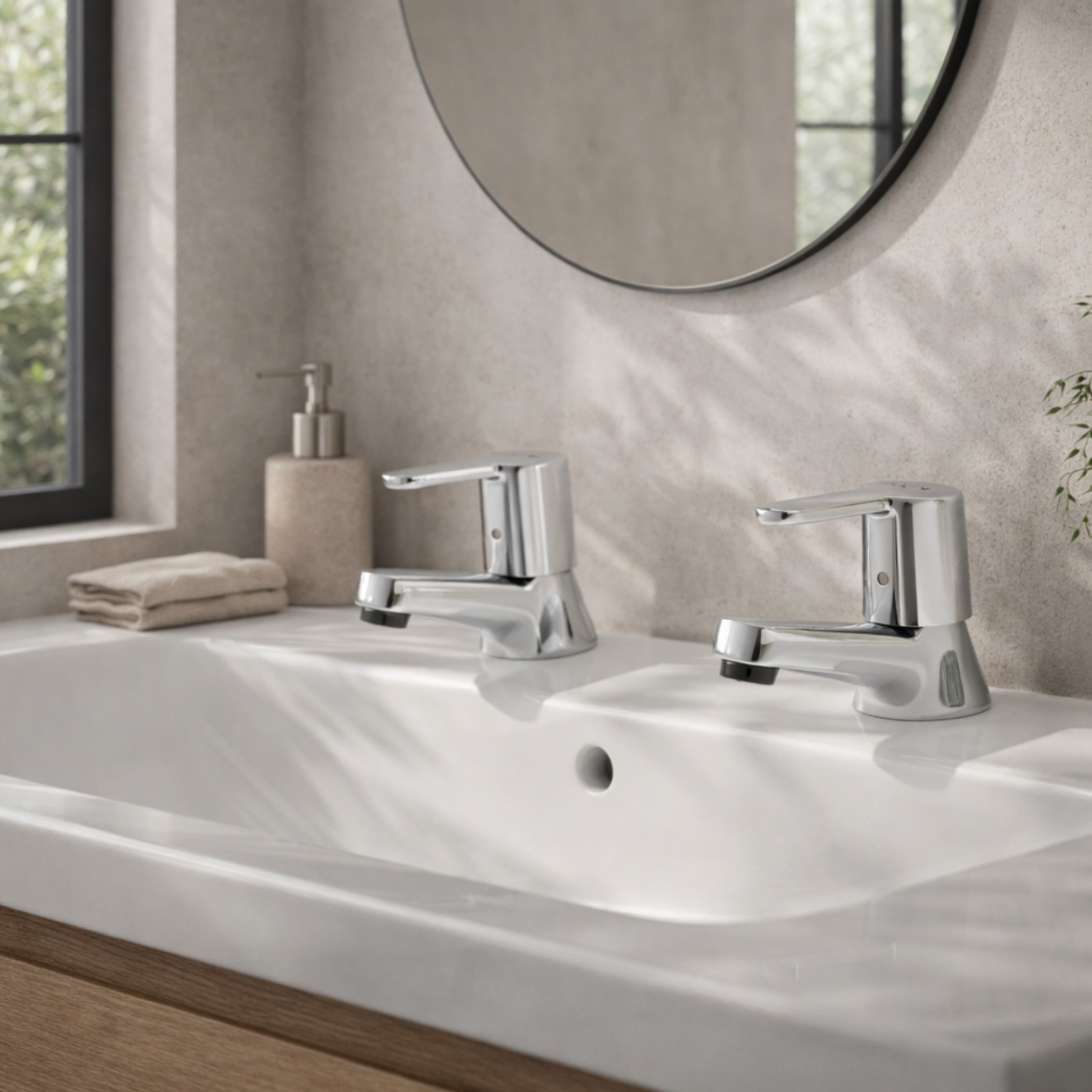 S12 Chrome Basin Tap Pair with Modern Lever Handles