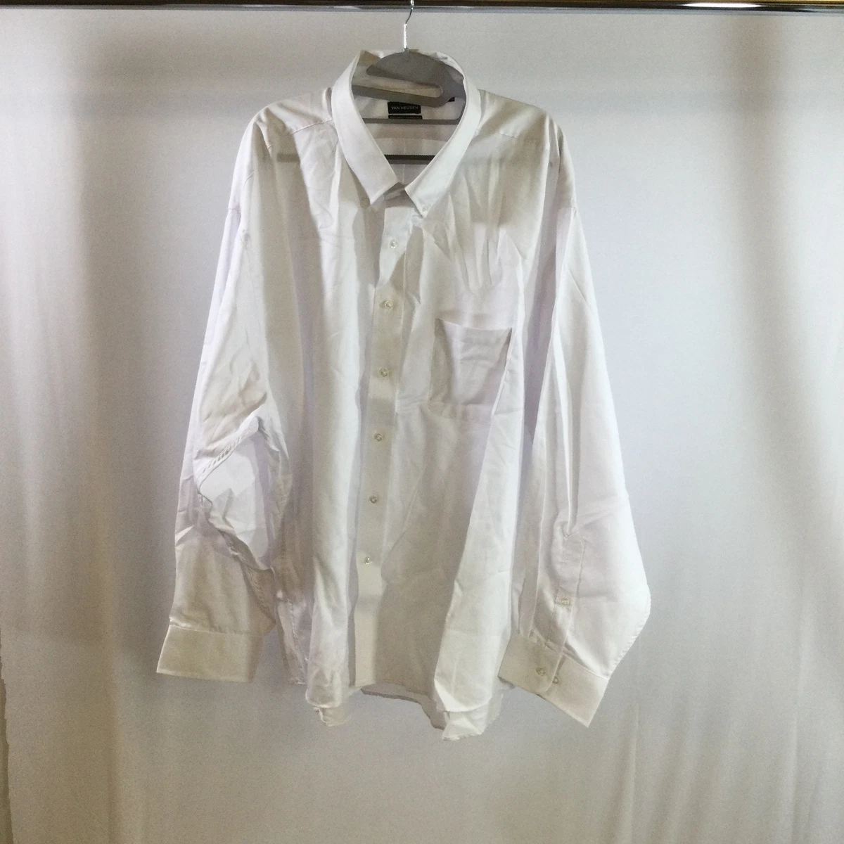 Van Heusen Mens White Poplin Long Sleeve Tall Fit Dress Shirts Size 4XL