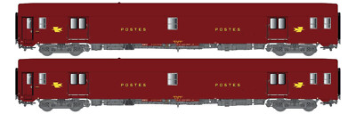 LS Models 40443 2 UIC-Postwagen der SNCF in brauner PTT-Lackierung, NEUWARE
