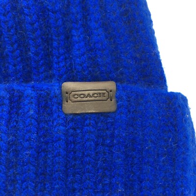 Coach Knit Beanie Hat Winter Cap, 100% Cashmere, Cobalt Blue