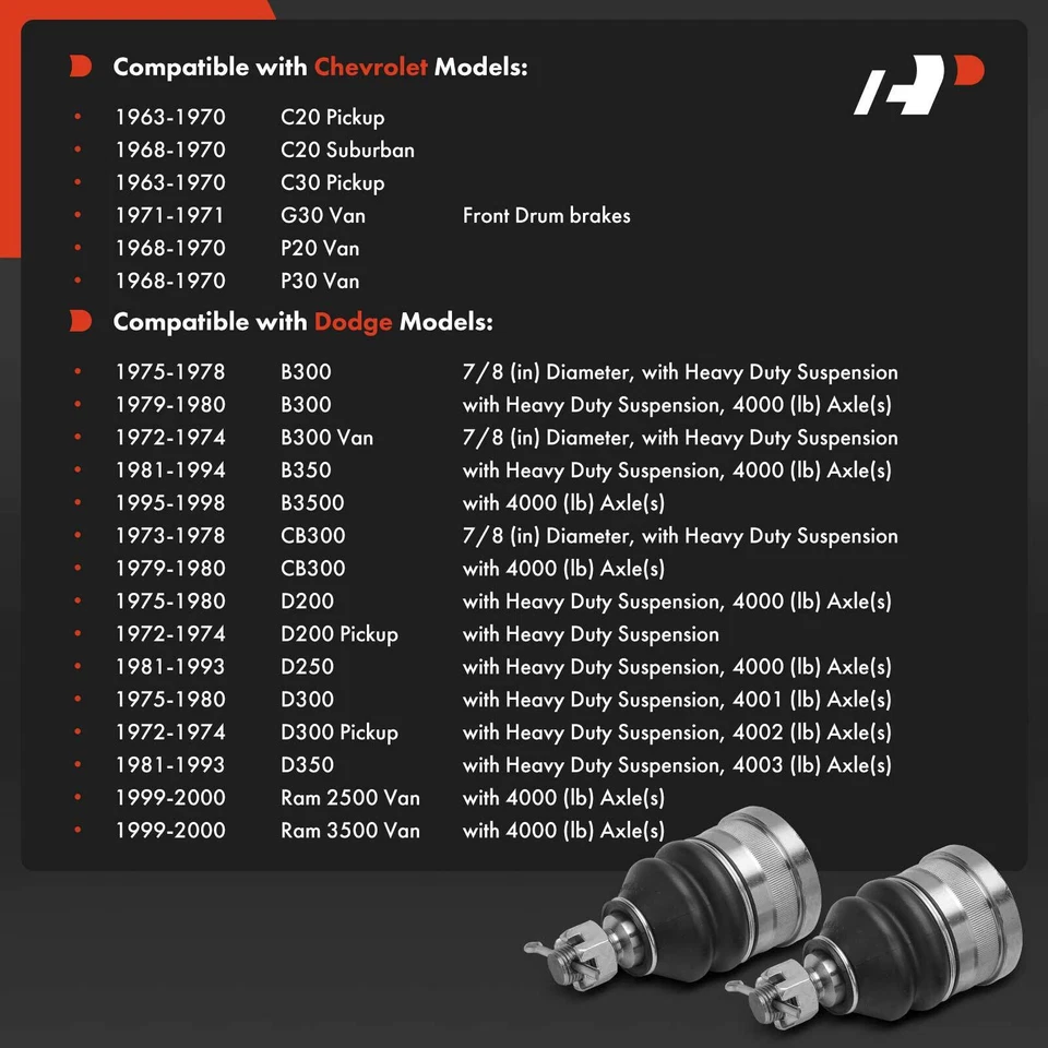 Rótula inferior delantera A-Premium 2 piezas para camioneta Chevrolet C20 Dodge B3500 GMC Foto 2 de 4