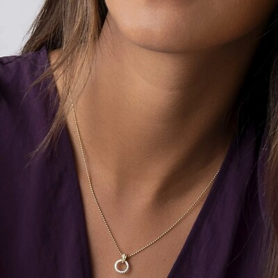 14K Gold  Full Eternity VS/F-G Diamond Circle Pendant Necklace - The Jewelz
