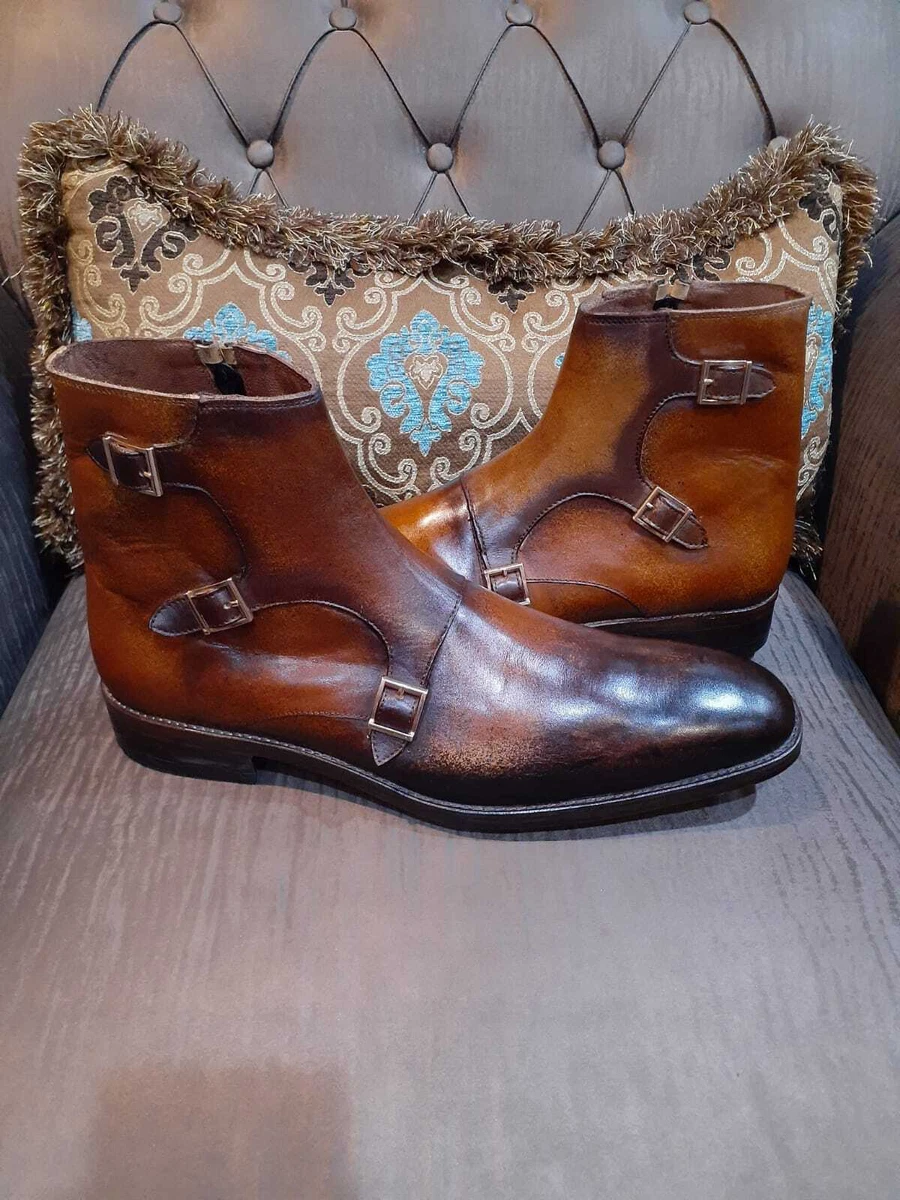 Mens brown zipper online boots