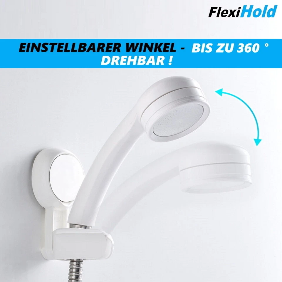 FLEXIHOLD Duschkopfhalter mit Saugnapf 360° drehbar Brause Halterung ohne Bohren - Bild 2 von 4