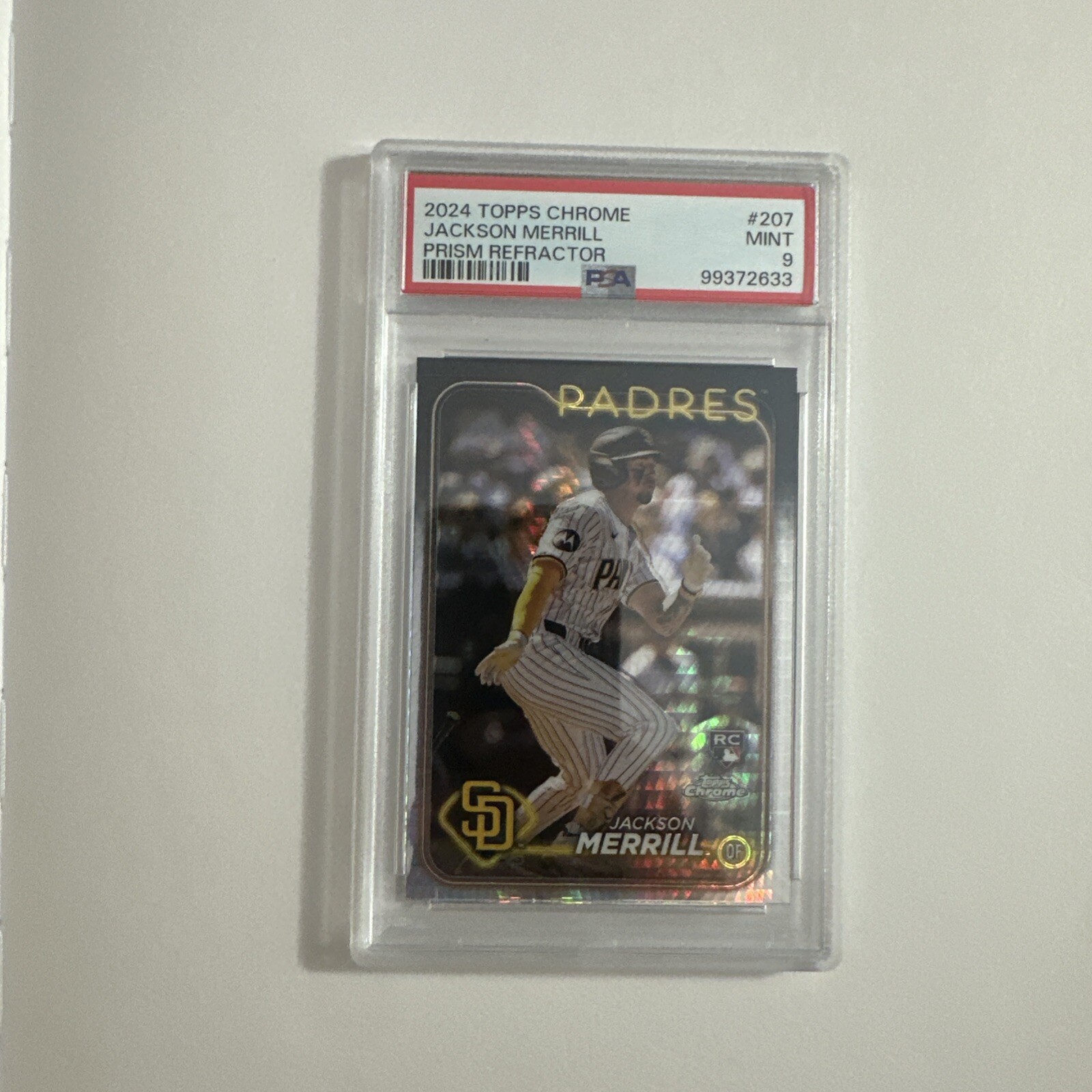 2024 TOPPS CHROME PRISM REFRACTOR #207 JACKSON MERRILL ROOKIE RC PSA 9