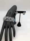 Vintage CORO Blue AB Rhinestone Silver Tone Bracelet & Earrings Set 1950s MCM