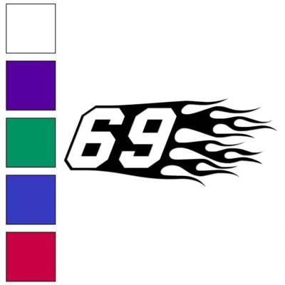 Flames Number 69 Sixty Nine, Vinyl Decal Sticker, Multiple Colors & Sizes #7335