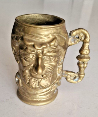 Vintage Massiver Messing Figur Toby Stil Alter Mann Gesicht Becher Krug