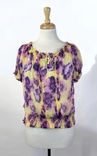 Yellow Purple Flower Sheer Blouse Top Bohemian Hippie Coconut Girl Fairy Size 18