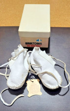 MINNETONKA White Moccasins PaPoo Shu Deer Leather Bells Infant Sz 3 Baby Shoes