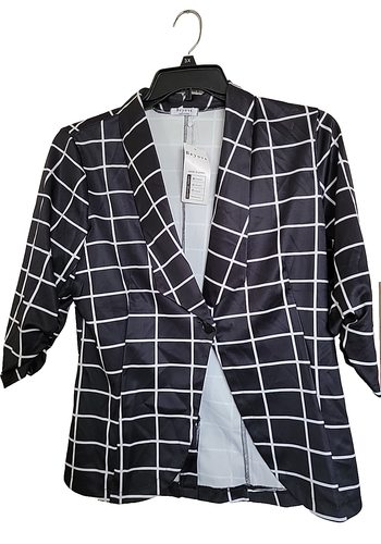 Beyove Blazer Jacket Women L Black One Button Gathered 3/4 Sleeves Stretch NEW