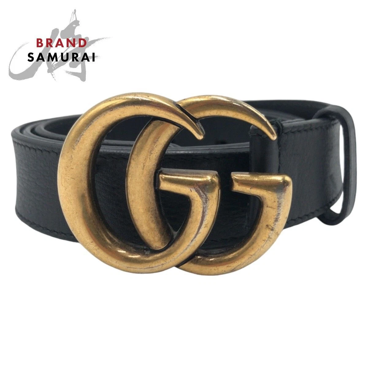 Boucle de ceinture homme GUCCI GG Marmont cuir noir doré 408193 (occasion)