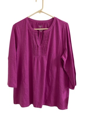 Croft & Barrow Blouse Womens Size XXL Magenta Split Neck 3/4 Sleeve NWT