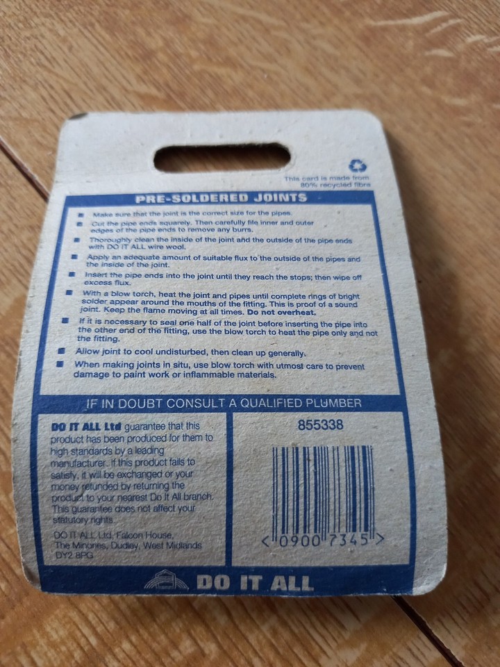 15mm Stop end Solder Ring Copper Yorkshire Plumbing Pipe Fittings Pre