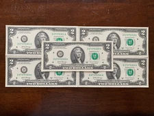 🇺🇸5 NEW Extra Crisp Sequential Two Dollar Bills Gem Unc $2 Notes REAL MONEY