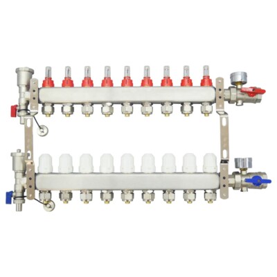 9 Branch Flow Water Separator Kit G 1/2''PEX Radiant Floor Heating Manifold Set