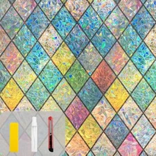 Rainbow Privacy Window Film Stained Glass Window Film That is Adhesive-Free, 