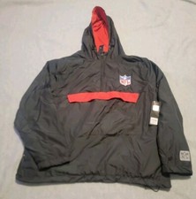 NFL Football Jacket Mens Large Black Red Pullover Windbreaker NWT Rare