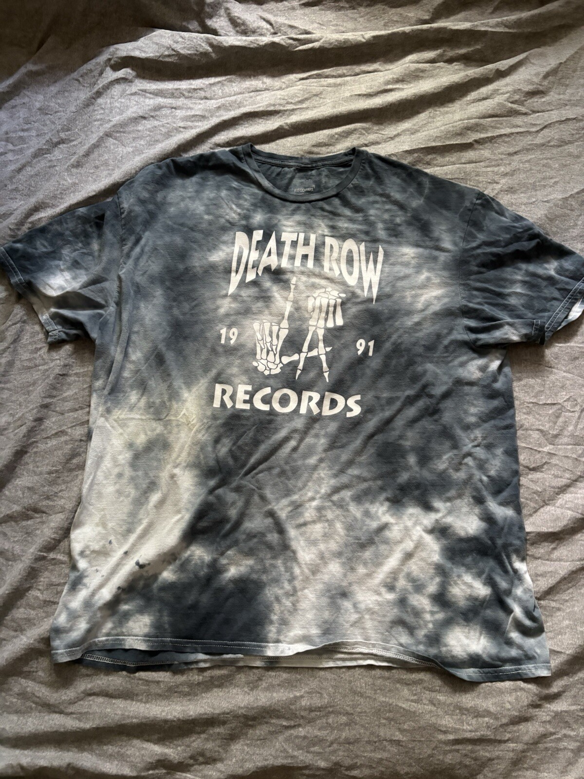 FILA T shirt donna Death Row XL blu tie dye LA scheletro grafica usata