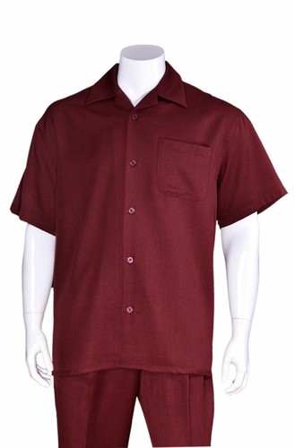 ** Men's 2pc Walking Suit Short Sleeve Casual Shirt & Pants Set Solid 2954 - Picture 7 of 12