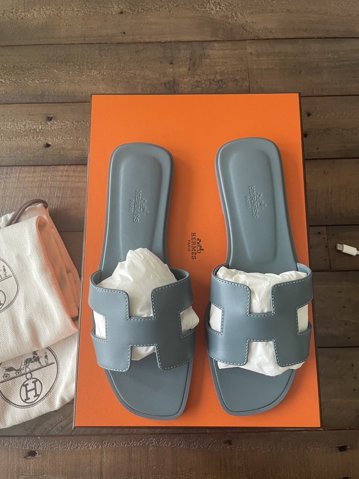 Hermes 2022 Fall/Winter New Color Oran Sandals in Bleu Pinede Size 37, New  | eBay