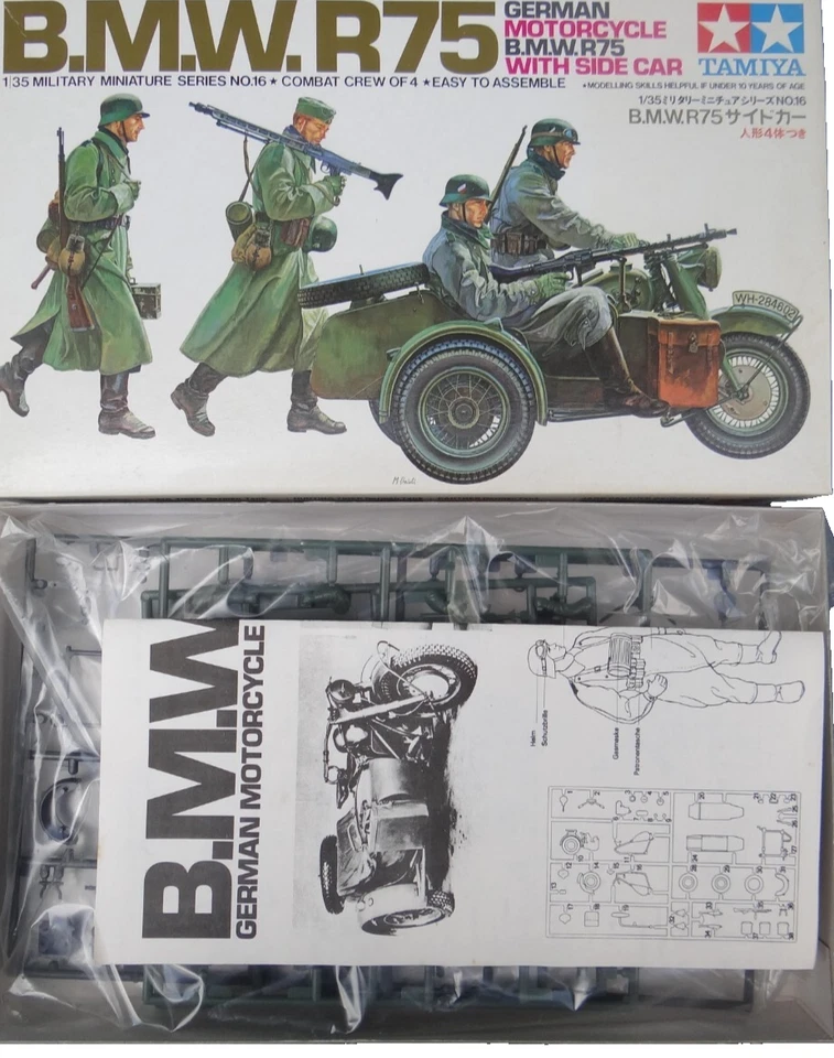 B.M.W R75 Deutsches Militär Motorrad Beiwagen Modellbausatz 1:35 Tamiya NEU - Bild 2 von 4