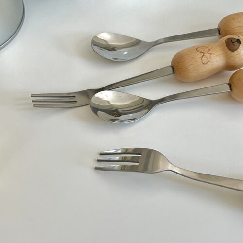 Cute Cartoon Bear Cat Spoon Fork Log Handle Korean Stainless Steel Tableware - Foto 1 di 16
