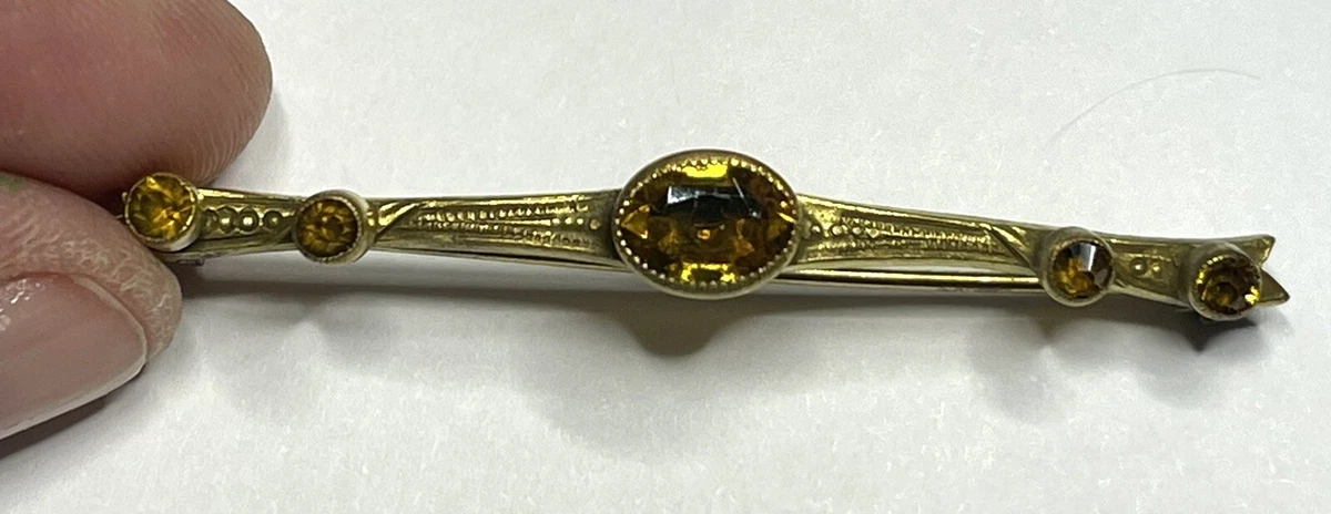 vintage antique bar pin brooch Amber Yellow Stones gold filled 2