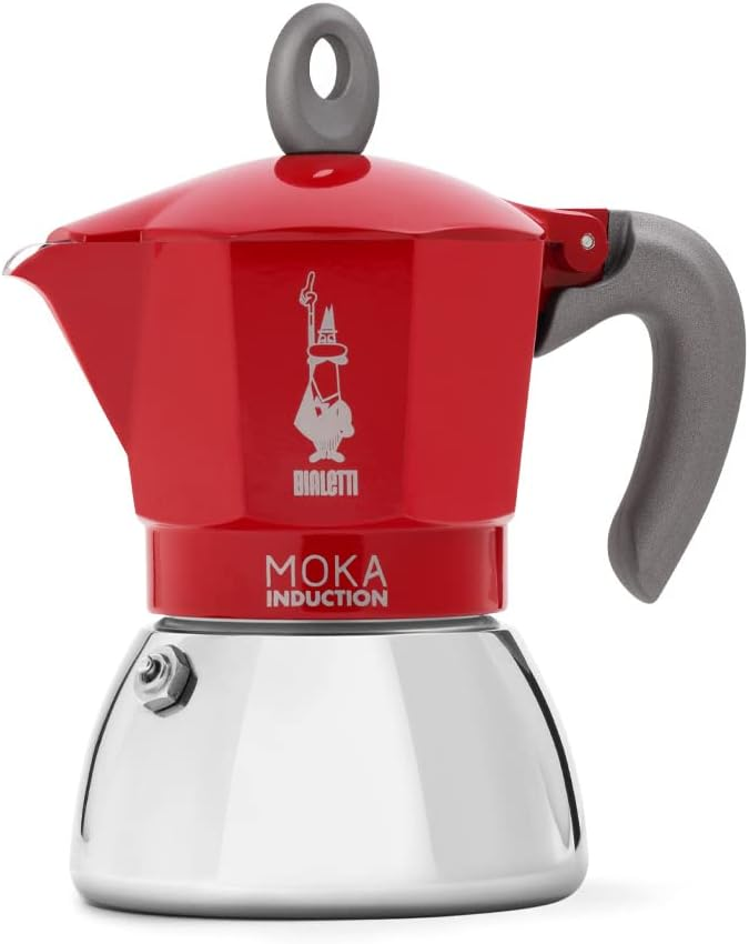 Bialetti Caffettiera Moka Induction, 6 Tazze (280ml), Design Elegante, Rosso
