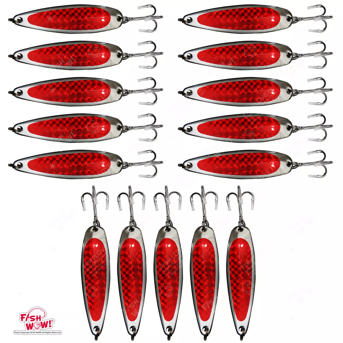 15pcs Fish WOW!® 3oz Fishing Spoon Jig trolling crocodiles treble