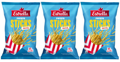 3 ESTRELLA SALTED Potato Sticks Chips Party Snack Bags 70g 2.4oz