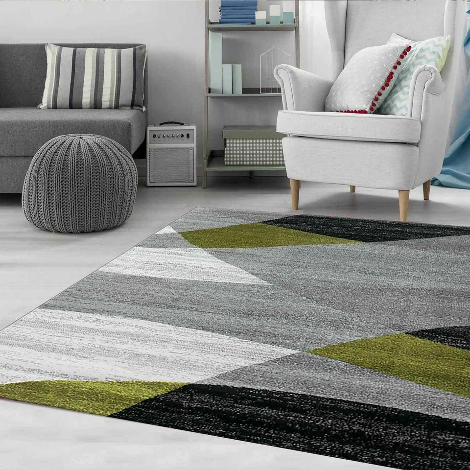 Tapis Géométrique Motif Moucheté Gris Blanc Noir Vert - Photo 2/4