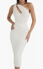 House of CB Valentina Asymmetric Cutout One-Shoulder Midi Dress size S