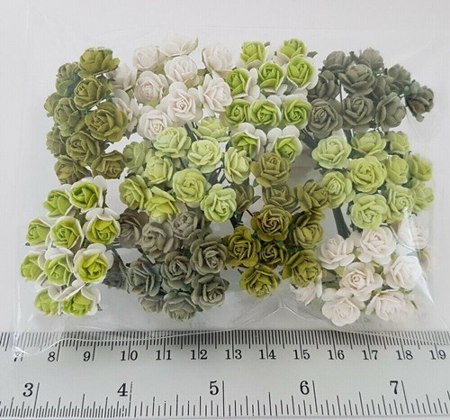 100 Mixed 3 Sizes Green White Paper Flower 1cm Mini, 1.5cm, 2cm toppers R283-839 - Picture 3 of 3