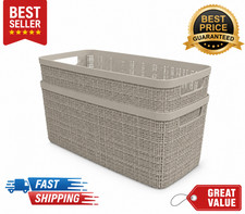 2 Pack Medium Jute Storage Baskets   Papyrus Beige Resin Organizer