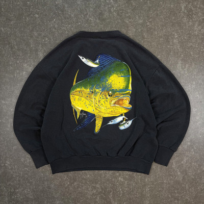 Vintage Y2K Guy Harvey Fish Crewneck Black Faded Mahi-Mahi Ocean Size XL Boxy
