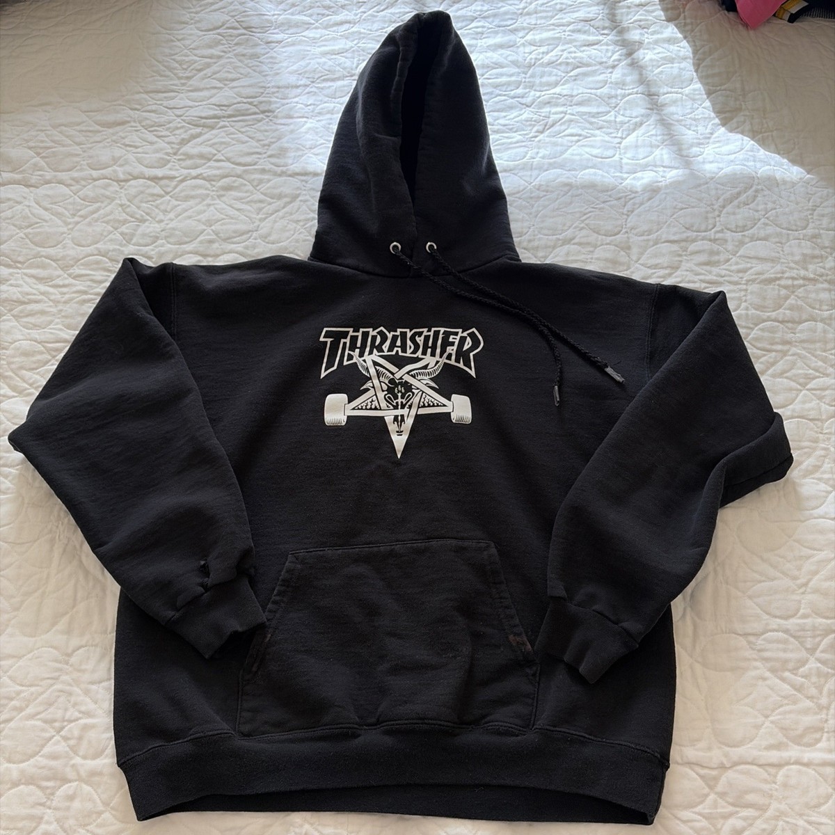 Thrasher Hoodie Sweatshirt Mens Medium Black Skate Pentagram
