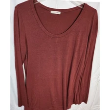A.Gain Womens Long Sleeve Scoop Neck T-Shirt Top Rust Casual