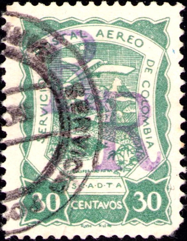 COLOMBIA - SCADTA - REGISTRATION - 30c DOUBLE HANDSTAMPED "R" IN VIOLET - 1921