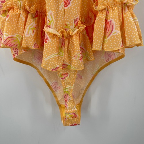 MENTIONABLES x Karlie Rae Lang Teddy Bodysuit Size Large Yellow Floral Ruffle - Picture 9 of 14