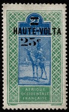 Upper Volta, French West Africa 1924 SG30 25c on 2f blue and green LH Mint