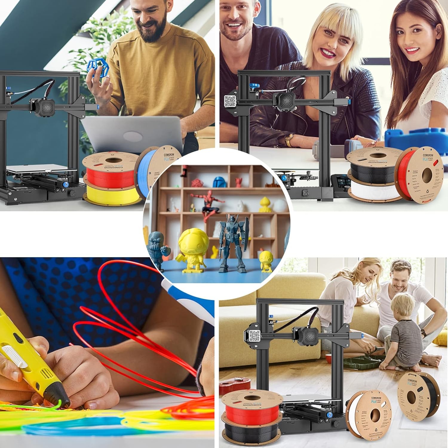 Comgrow PLA 3D Printer Filament, 3D Printer PLA Filament 1.75mm, Dimensional Acc