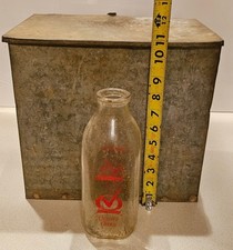 Rare Lynchburg Vintage Westover Dairy Front Porch Metal Milk Box & Glass Bottle,