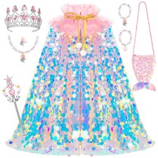 Princess Dress Up for Girls 3-8, 11Pcs Mermaid Cape with Crown, Dress Up Clot...