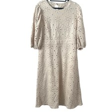 NWT Sezane Sz XXXL / 14 Cali Dress in Ecru Crochet Open Back Midi Boho Cottage