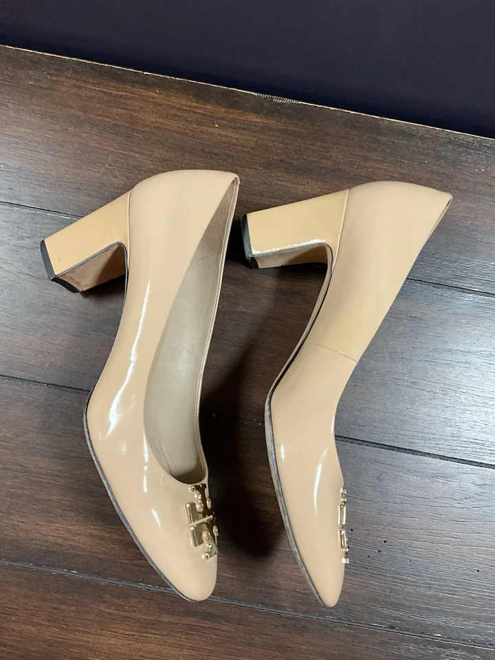 Tory Burch Tory Beige Raleigh Patent Leather Pump W/ 70mm Block Heel Women’s 9.5 - Image 2 of 4
