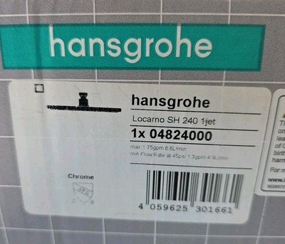 Hansgrohe 04824 Locarno 1.75 GPM Single Function Shower Head  Chrome NEW NIB
