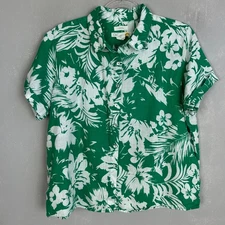 C&C California size L  short sleeve button up green floral 100% linen Hawaiian